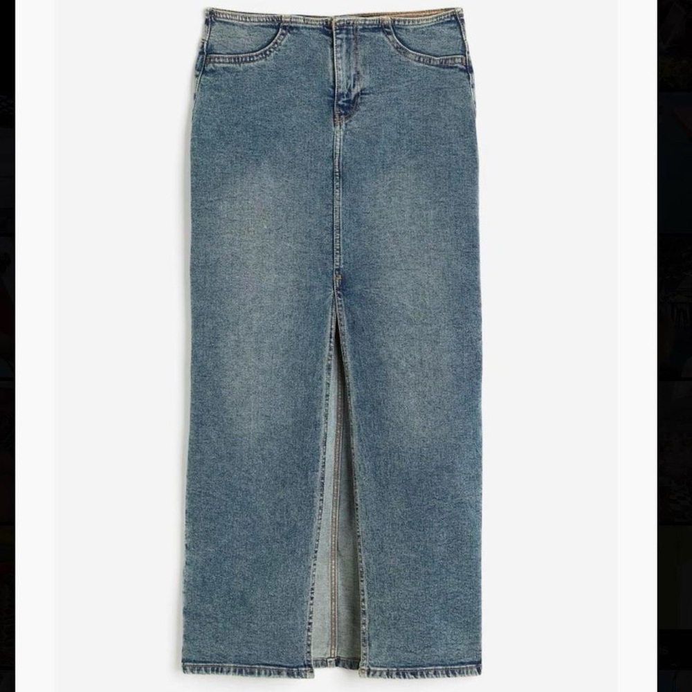 Denim maxi skirt with slit